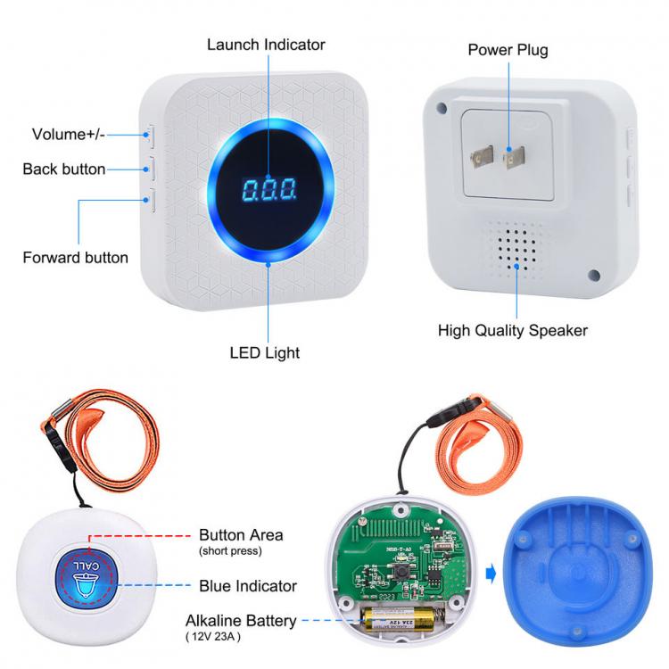 LIKEPAI Caregiver Pager Wireless Call Button Calling alarm System Patient for Elderly Attendant Patient Nurses Call Button Transmitter 第3张